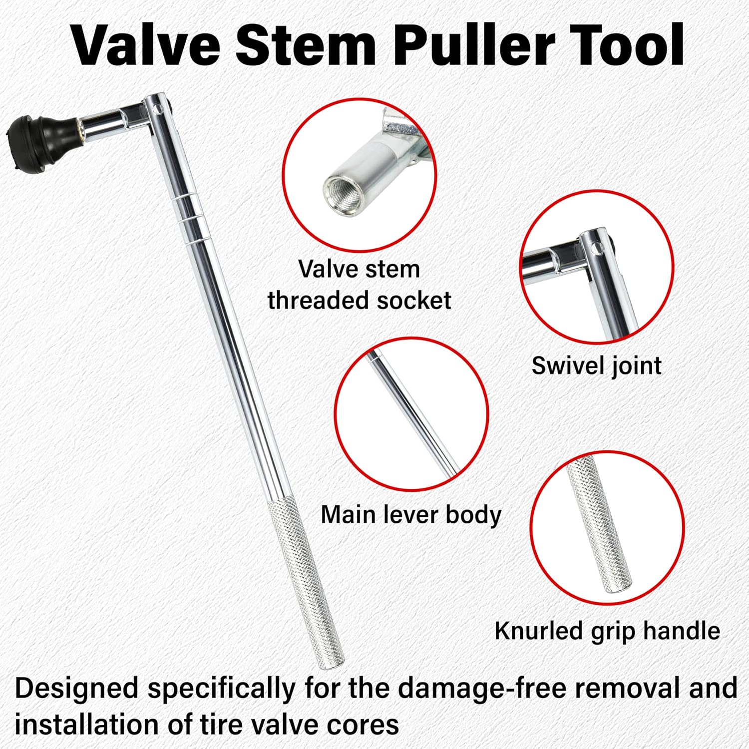 ecocstm Valve Stem Puller Installer Tool, Tire Valve Stem Removal Tool, 6 PCS TR412 Snap-in Tire Valve Stems with 6 PCS Valve Cores, 4 Way Valve Core Remover and Single Head Valve Core Tool (15 PCS)