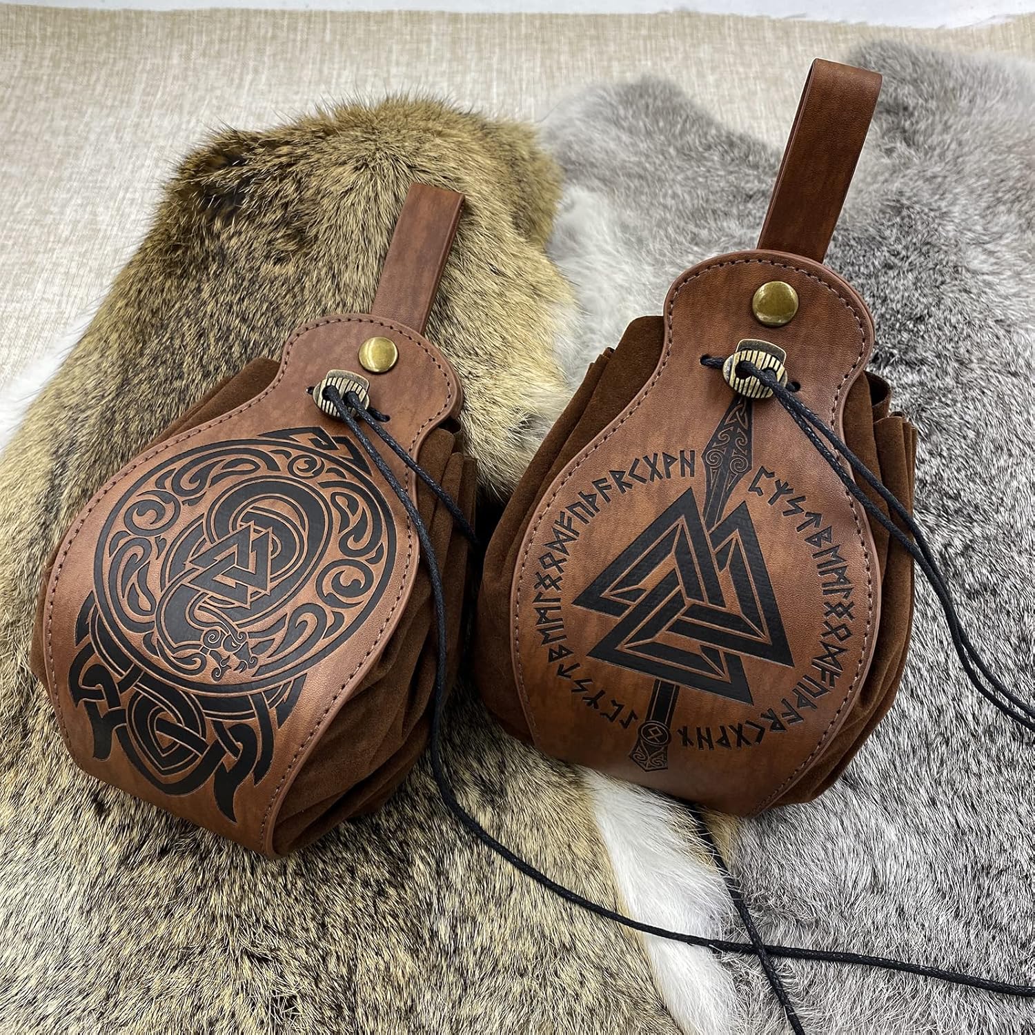 HiiFeuer Medieval Faux Leather Pouch, Portable Drawstring Purse, Vintage Belt Pouch Dice Bag For LARP Ren Faire - Image 5