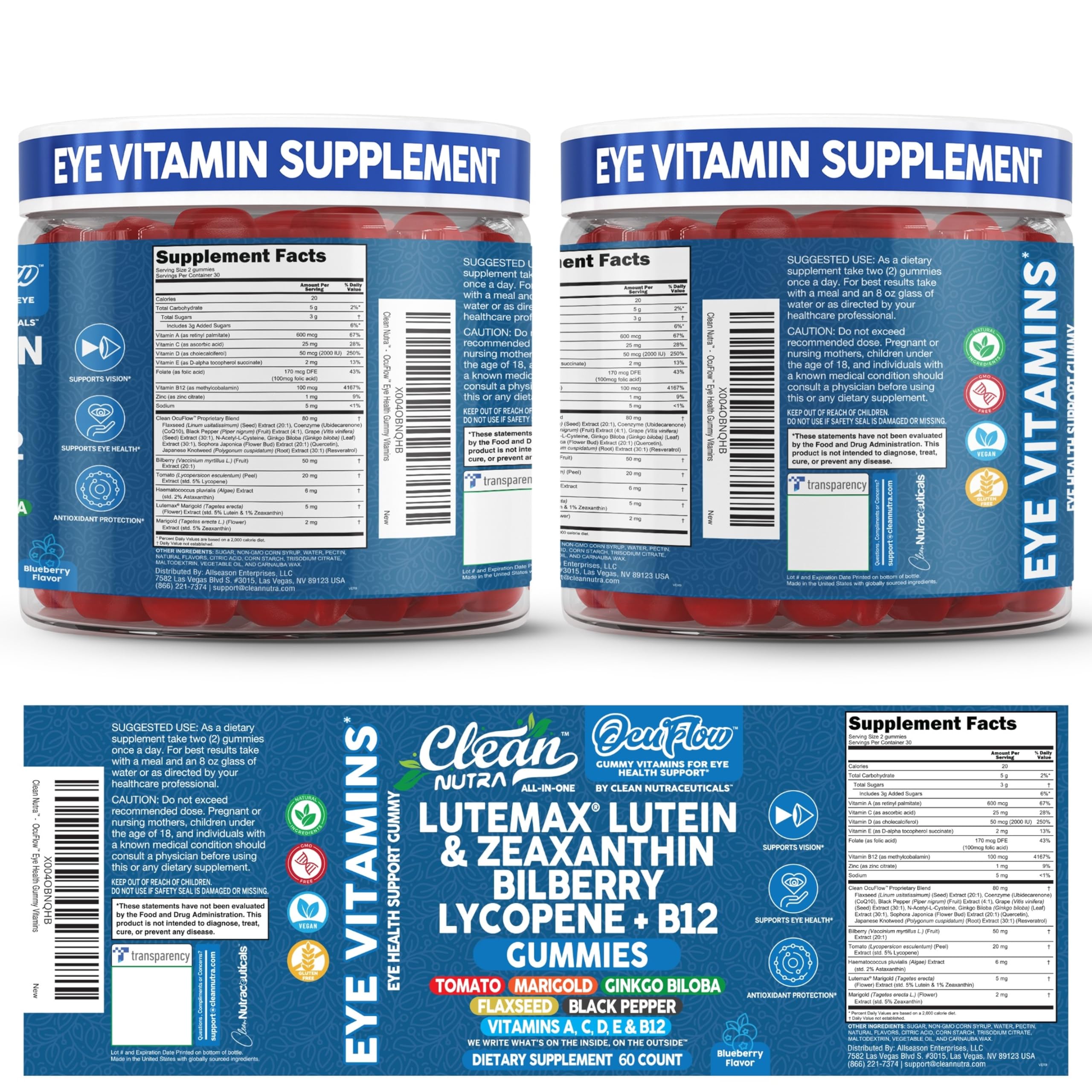 Clean Nutra Lutein and Zeaxanthin Eye Vitamins Gummies + Bilberry for Eyes Vision Support Ginkgo Biloba Marigold, Vitamin B12 Flaxseed Black Pepper CoQ10 Vitamin A l 60 Count B OcuFlow — Amazon image 9