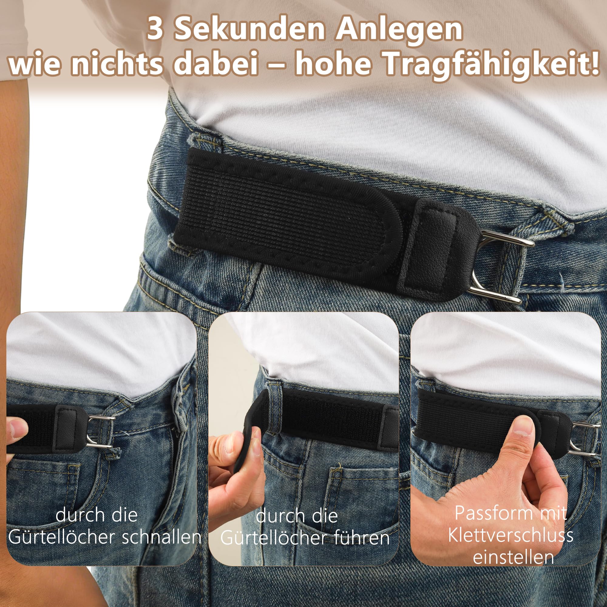 Ceinture Sans Boucle Homme et Femme, Tactique Ceinture Homme Sans Boucle À Crochet Métallique, Ajustable Extensible Ceinture Elastique Femme, Idéale pour Bureau, Sport, Voya