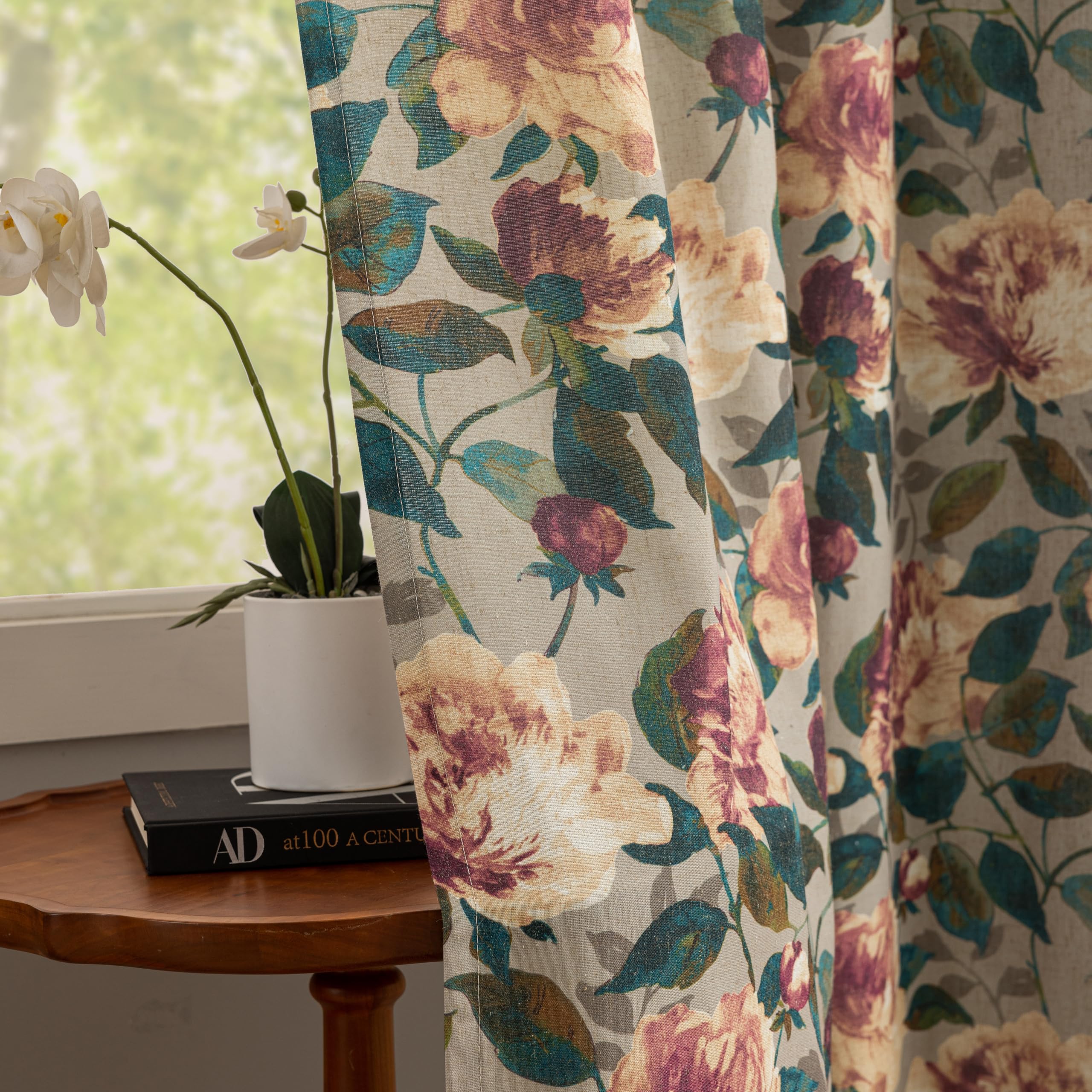ALIGOGO Blend Linen Plant Curtains 72 Inch Length - Fancy Floral Leaf Garden Curtains for Bedroom, Vintage Privacy Grommet Cloest Hallway French Door Window Treatments Set of 2 Panels, Taupe