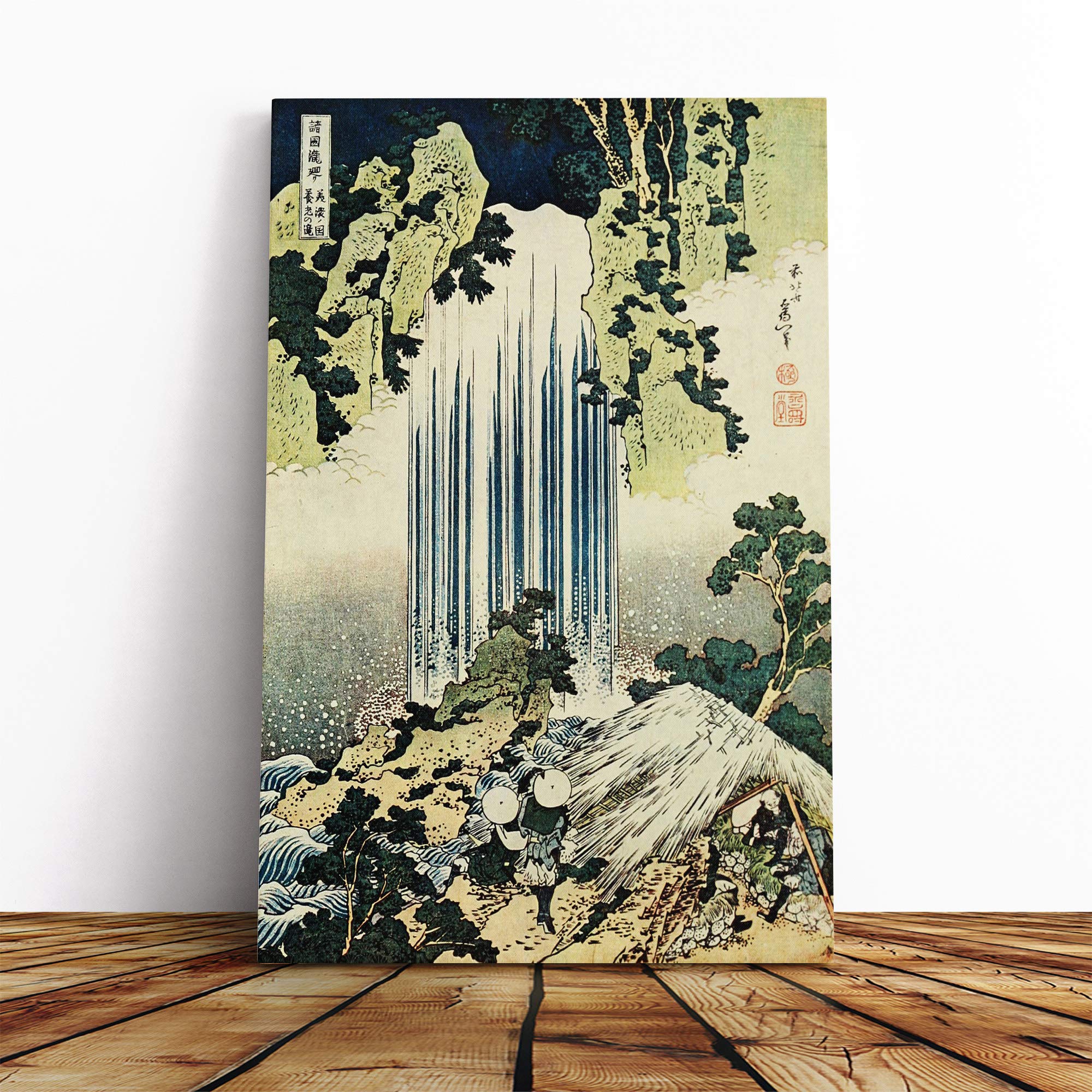 Wall Hokusai Katsushika The Waterfall of Yoro Japanese Oriental Art Canvas Print | Gallery Wrapped 30mm Frame Wall Art | 24x16 inches | Ready to Hang | Asian Landscape Picture | Living Room Lounge
