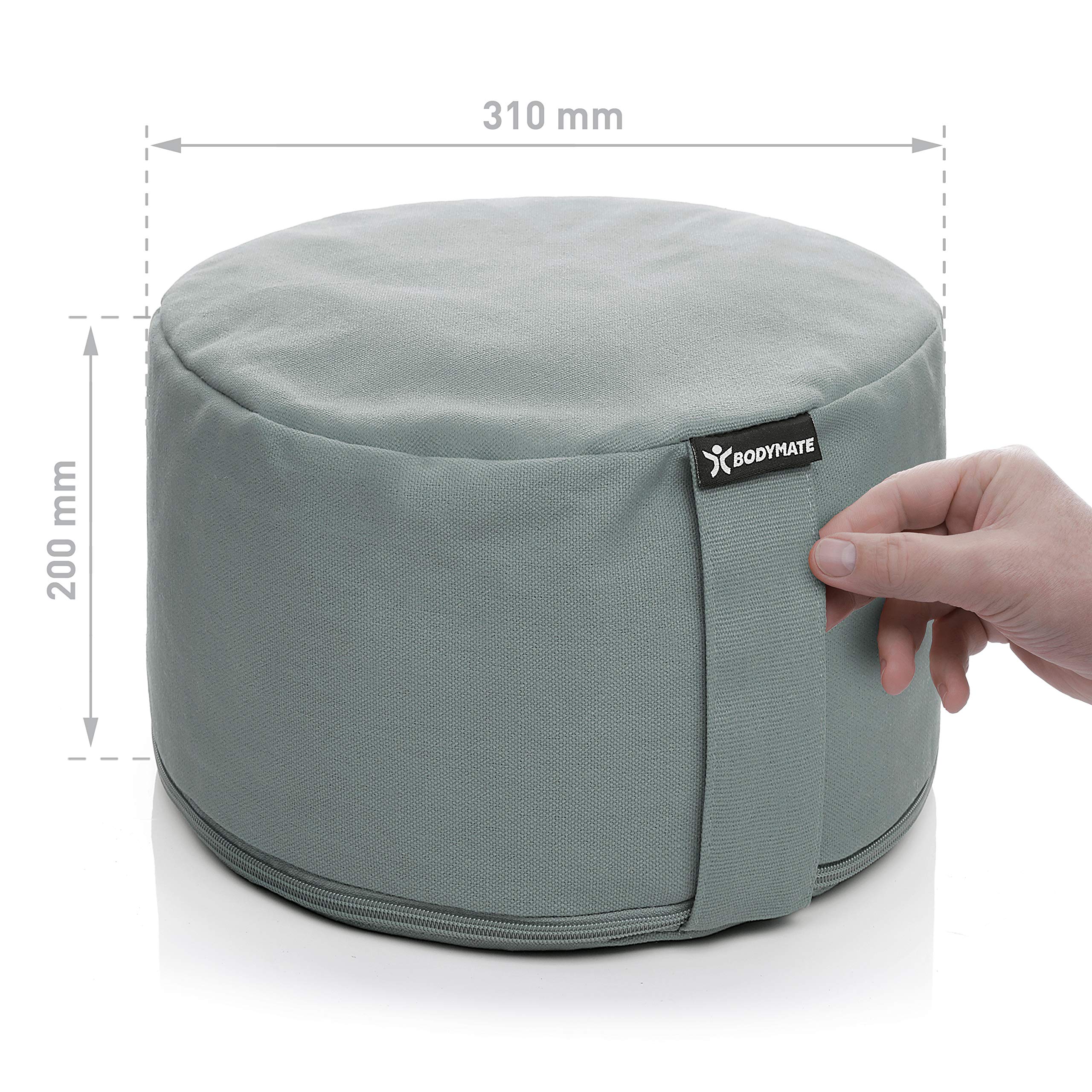 BODYMATE Cuscino da Yoga rotondo Extra Alto 20cm Diametro 31cm con Imbottitura di Grano Saraceno e Spelta – Rivestimento Lavabile in Lavatrice 100% Cotone extra Spesso – Cuscino da Meditazione – Zafu