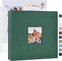 Mublalbum 12x12 DIY Scrapbook Photo Album - 20 Acid-Free Sleeves 40 Pages, Linen Cover 3-Ring Binder, Dark Green for Weddings & Family Memories