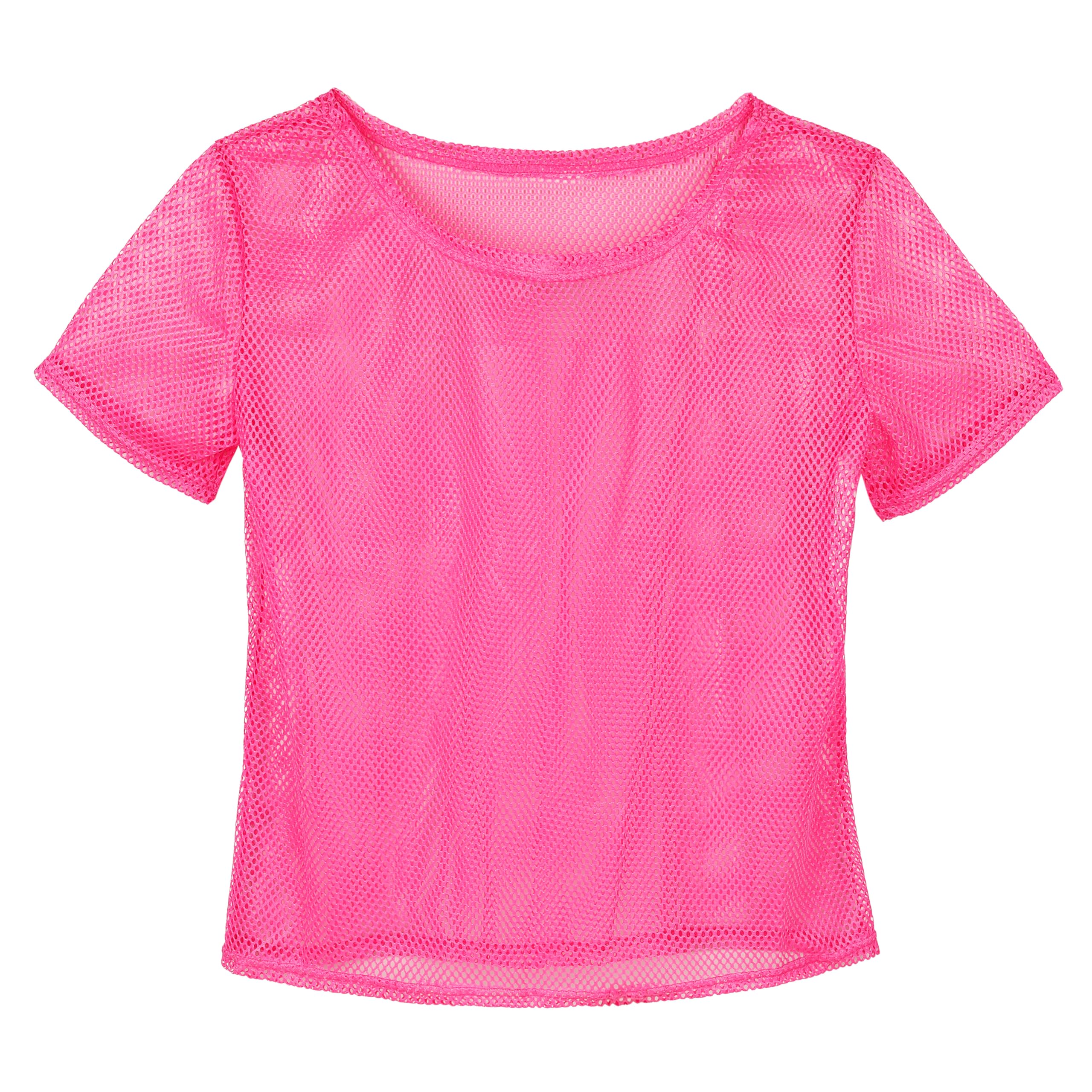 Karnelux Women's Neon Pink Neon Net Shirt Net Top - Festival Mesh Top - Mesh Shirt As Fancy Dress For 80S 90S Outfits For Carnival, Fancy Dress Or Theme Parties - One Size, One Size Fits All