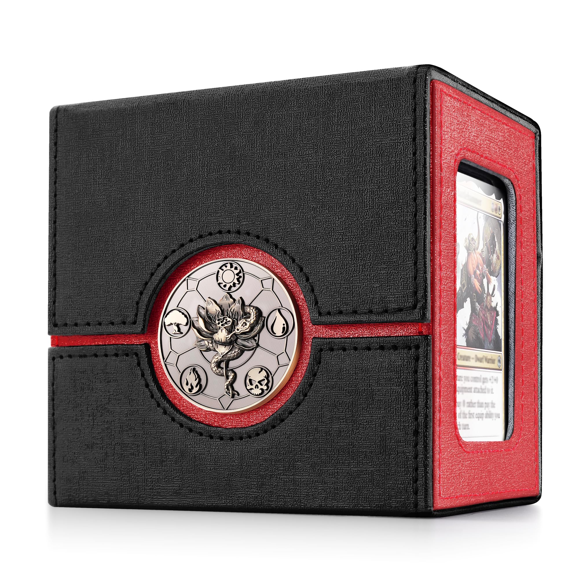 Kabinka Commander Deck Box for MTG with Dice Tray, Holds 100 Double-Sleeved Cards,Card Deck Box with Metal Emblem for TCG/PTCG, Cards Storage Case