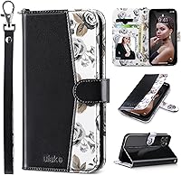 Vista 17 de ULAK Compatible con iPhone 12 Pro Max Funda Cartera con Portarjetas, Funda de Cuero PU con Soporte Plegable Ranuras para Tarjetas Correa de Muñeca