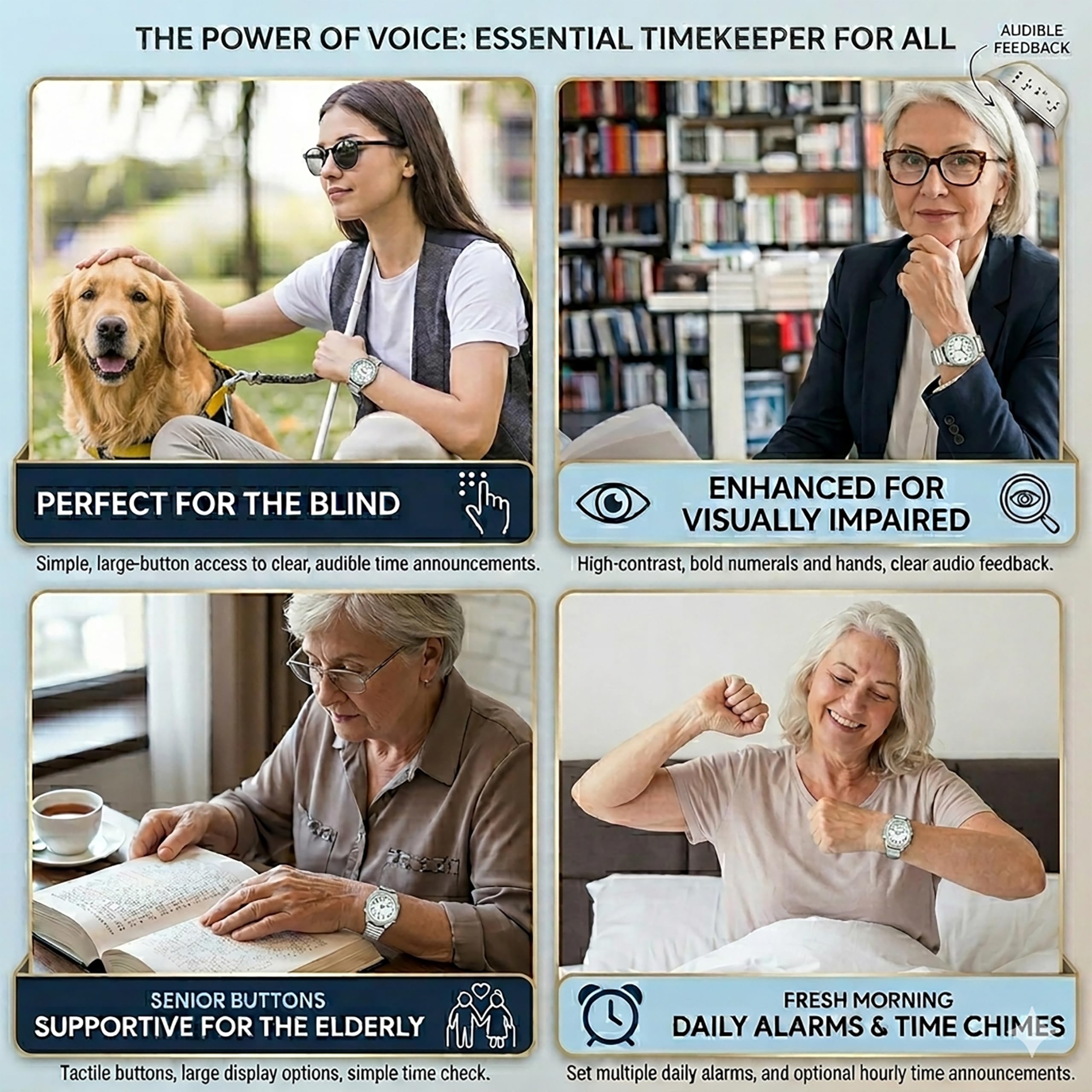 Five Senses Atomic - Orologio parlante per anziani, con allarme sonoro, ideale per uomini e donne con problemi di vista, quadrante grande con funzione di conversazione