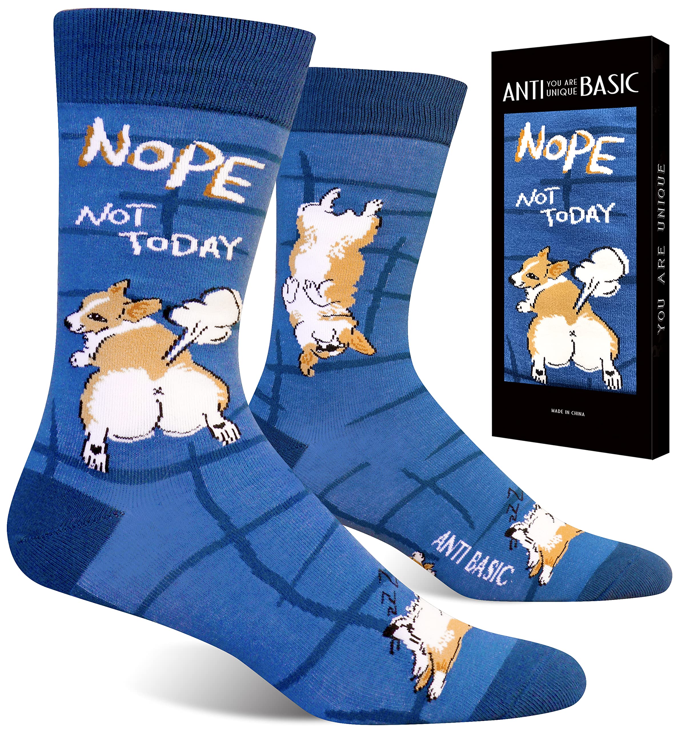 ANTI BASICNovelty Socks Gift for Men Game Corgi World Cup Soccer Beer Fox Snake Break a Leg Socks …