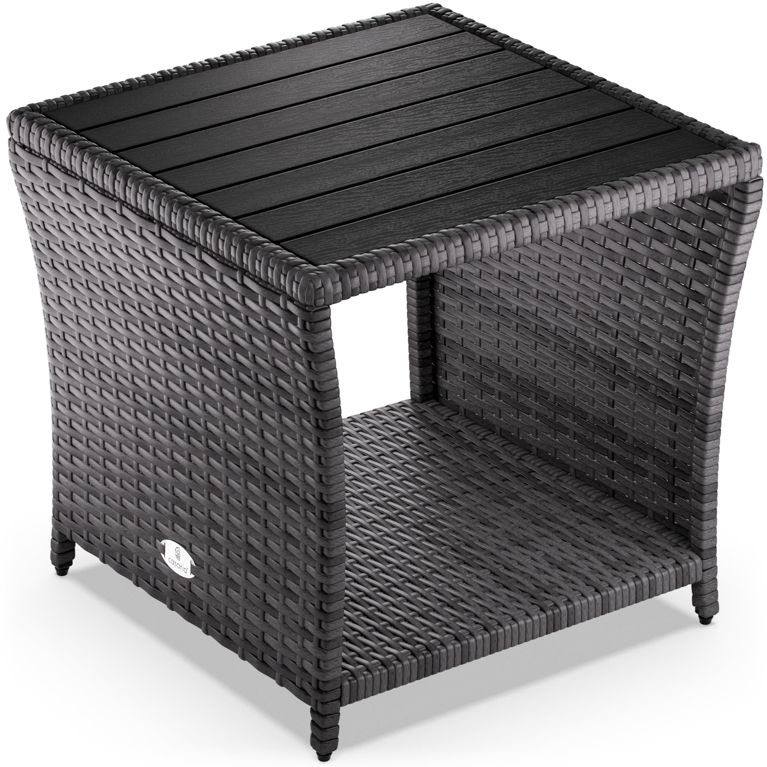 Casaria® Polyrattan Beistelltisch mit WPC Tischplatte Grau | 45x45x40cm, 80kg Belastbarkeit, Wetterfest, Tisch, Ablagetisch, Balkon, Terrasse, Garten, Outdoor, Gartenmöbel, Coffee table