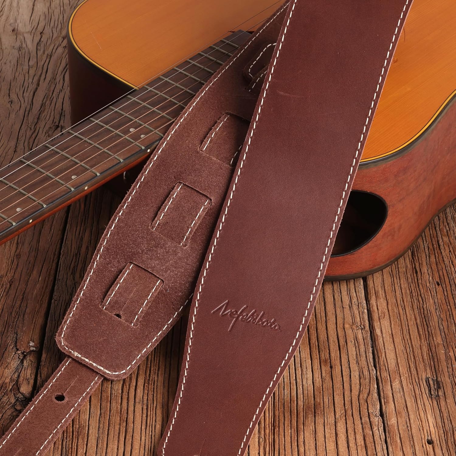 Nefelibata Guitar Strap, 3-inch Wide Full Grain Leather, Extra Wide Lightweight and Soft for Men and Women for Acoustic, Bass and Electric Guitar