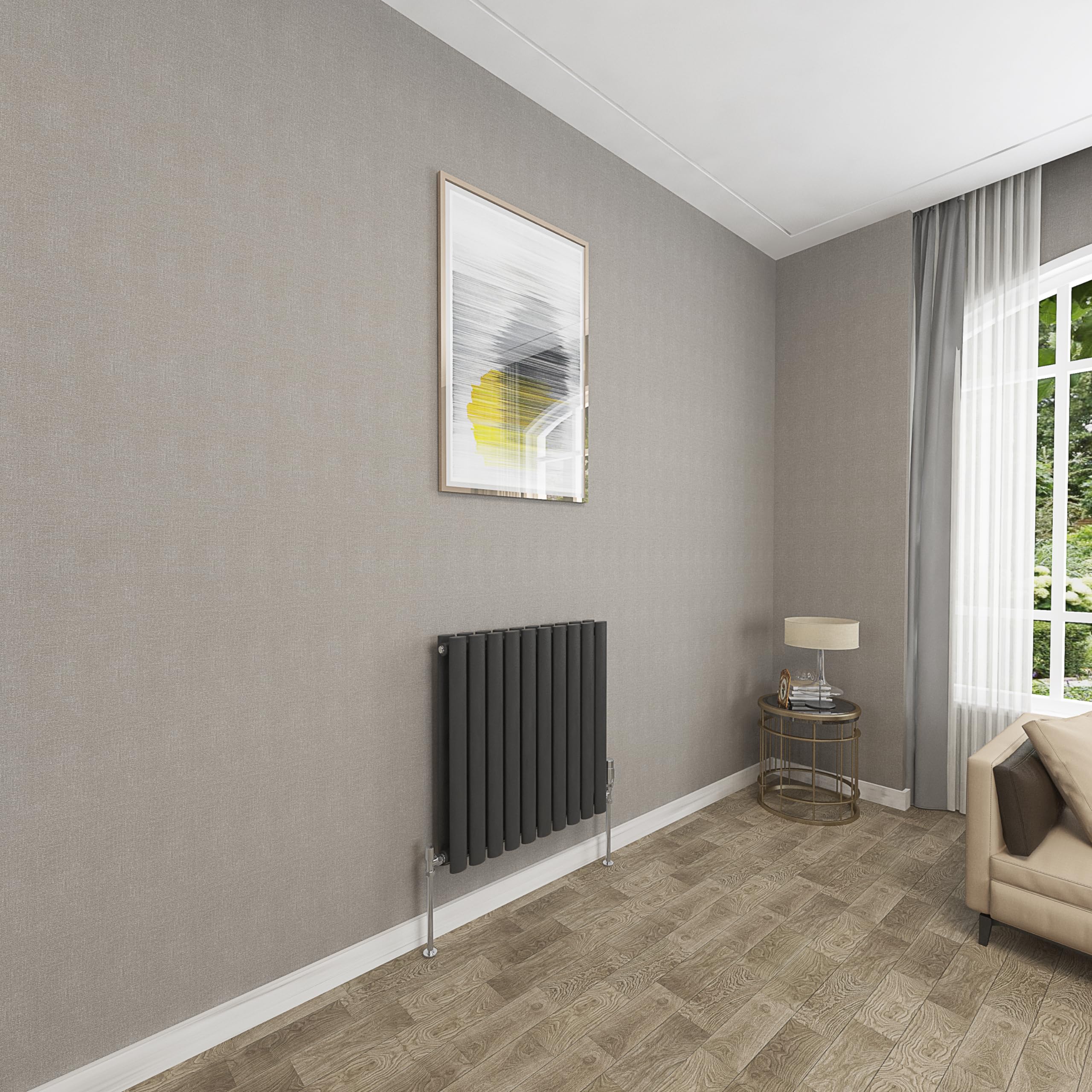 Sky bathroom | 600x590mm - Modern Black Horizontal Double Panel Oval Column Radiator Central Heating Designer Radiator — image 1