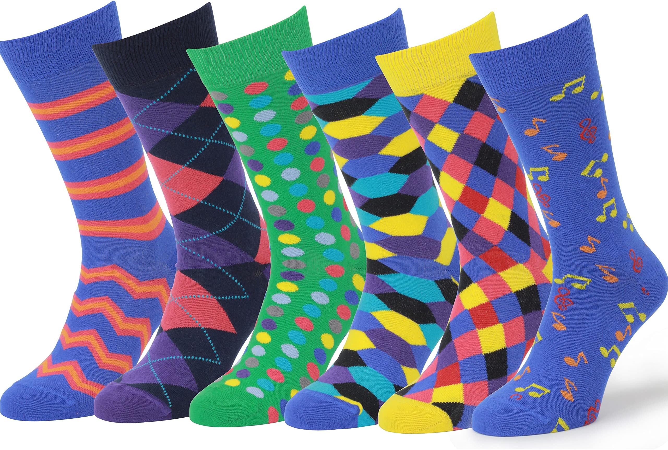 Easton Marlowe 6 Pack Colorful Cotton Fun Bright Patterned Socks, European Made, Men's Women's