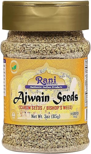 Rani Ajwain Seeds Carom Bishops Weed tarro de PET entero de 3 onzas 300oz totalmente natural vegano apto para gluten sin OMG origen indio