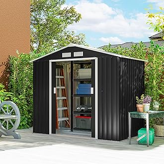 Outsunny 7' x 4' Outdoor Storage Shed, Garden Tool Metal Shed with Foundation Kit, Double Lockable Door, Air Vents and Sloping Roof, for Backyard, Patio, Lawn, Dark Gray