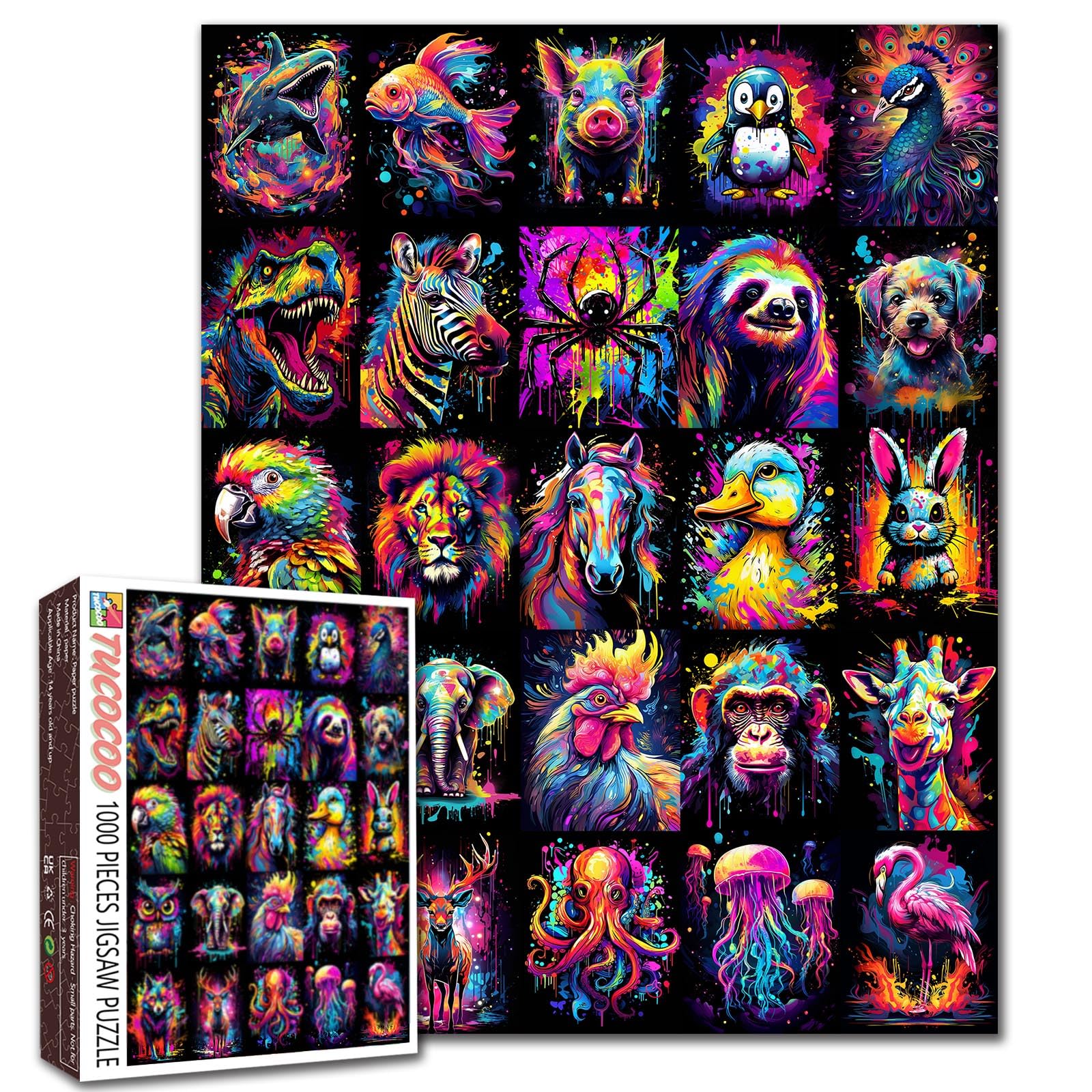Tucocoo Graffiti Puzzles with Animal Motifs for Adults, 1000 Pieces, Colorful Dinosaur-Monkey Collage, DIY Puzzle, Challenging Puzzles for Home Decoration, Collection Gifts, Family Puzzle Perfect for — image 1