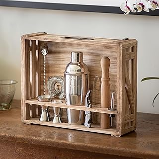 Cocktail Mixology Bartender Kit with Rustic Wood Stand - 11 Piece Barten...