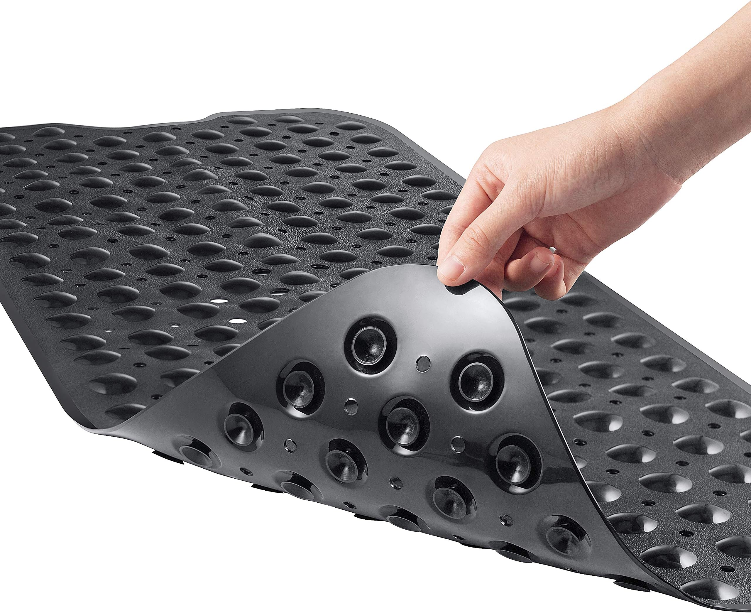 YINENN Bath and Shower Safety Mats 40x16 inch, Non Slip with Suction Cups for Bathroom Stall and Tub Floor, Extra Large and Machine Washable, Drain Holes Keep Bathtub Clean, Black
