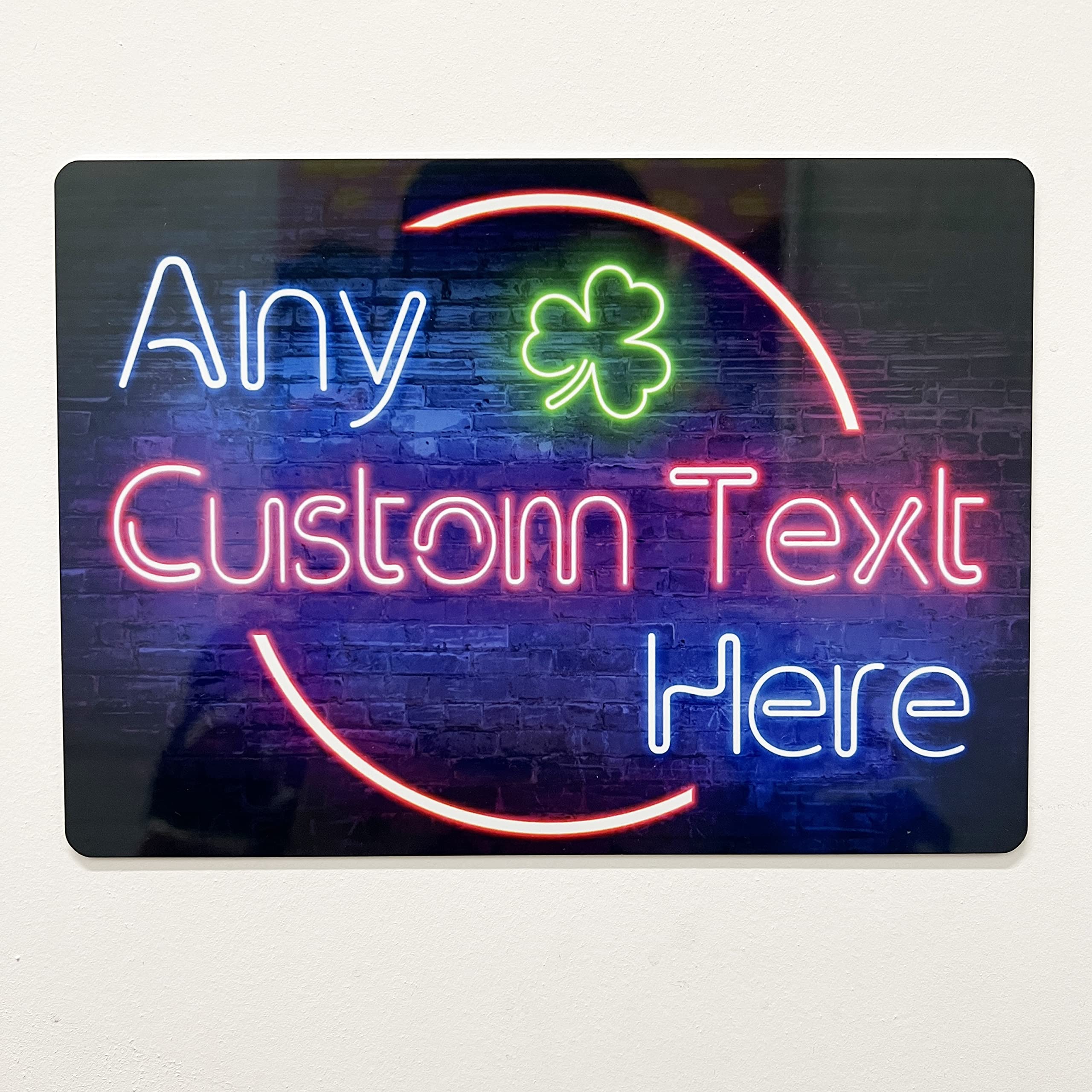 Personalised Neon Effect Shamrock Clipart Printed Metal Sign wall art A4 Bar Add Name