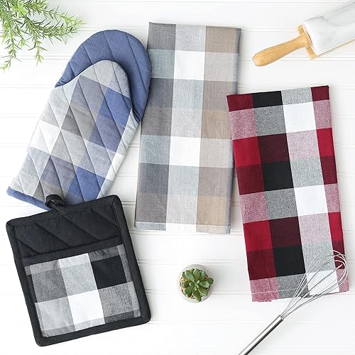 Miniatura 6 de DII Tri-Color Check Collection - Juego de manoplas para horno, color azul francés, 2 piezas