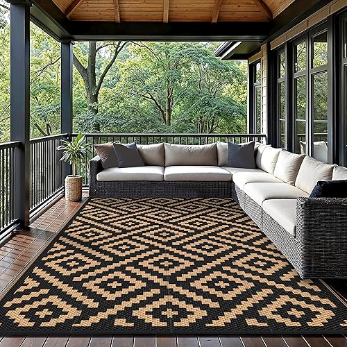 Miniatura 7 de GENIMO - Tapete de exterior para patio, 9 x 12 pies, impermeable, reversible, de plástico, grande, para campamento, caravana, terraza, porche,