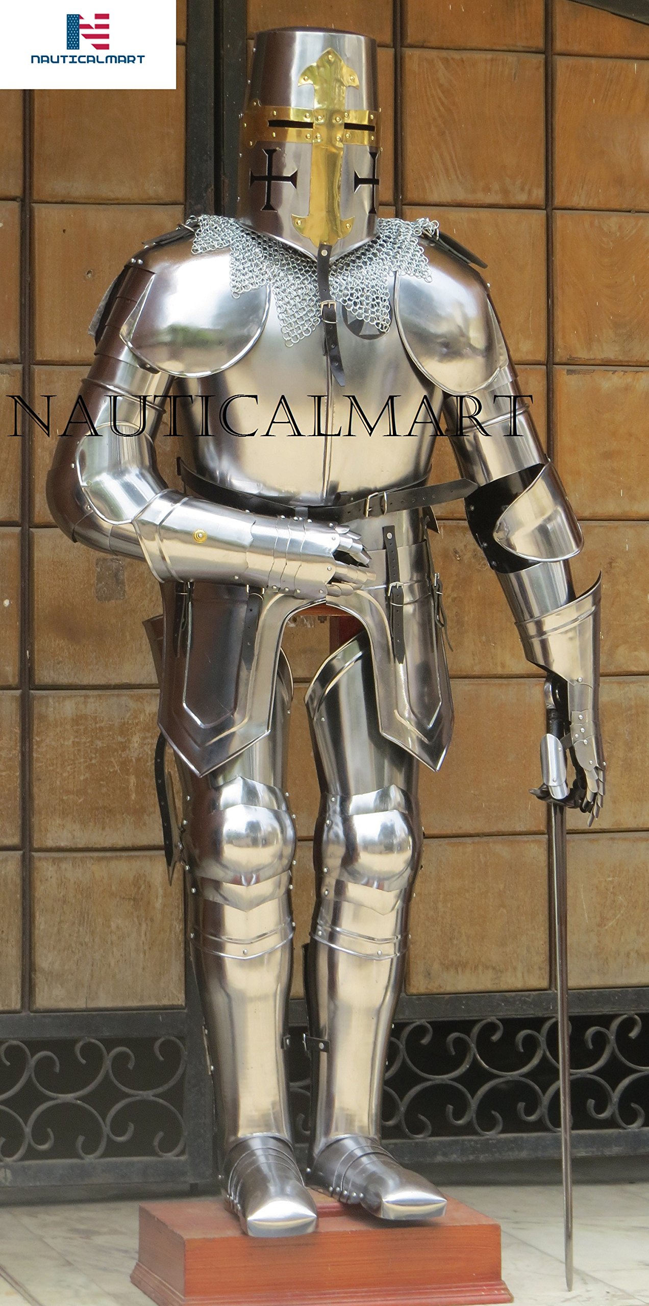NauticalMart Medieval Knight Crusader Suit of Armor Templar Halloween Armour Custom Chainmail
