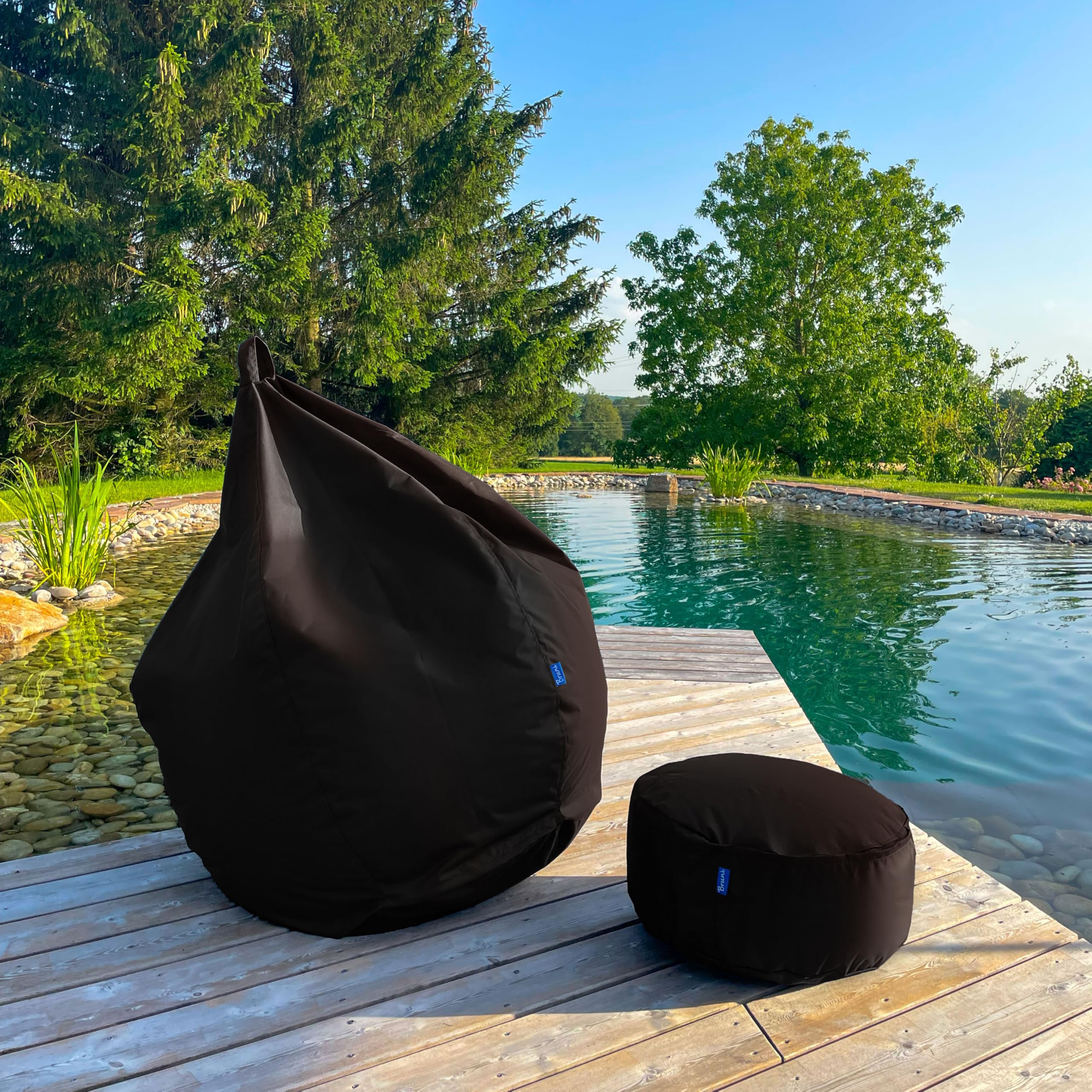 Bruni Puf - Puf M en negro – Puf redondo para interior y exterior como reposapiés, cojín de yoga, cojín de meditación, fabricado en Alemania