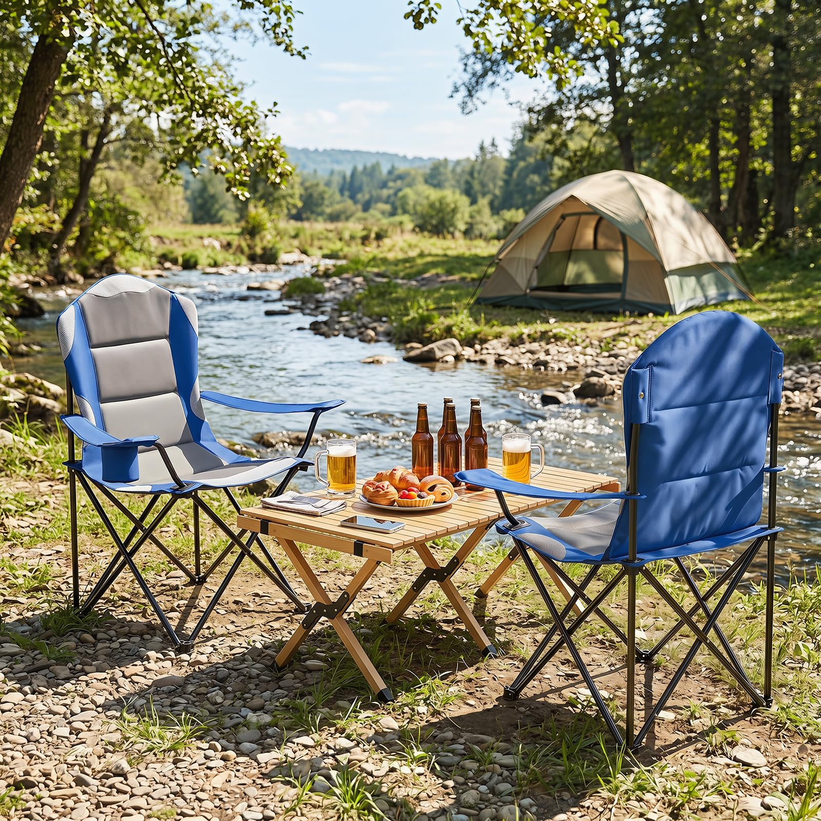 COSTWAY Campingstuhl Faltbar XXL 150KG Belastbar (Blau,1)