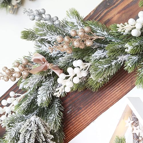 Miniatura 7 de Sea Team Paquete de 24 adornos artificiales de ramas de bayas de acebo con purpurina, palitos de frutas decorativos, tallos brillantes, púas, ramas