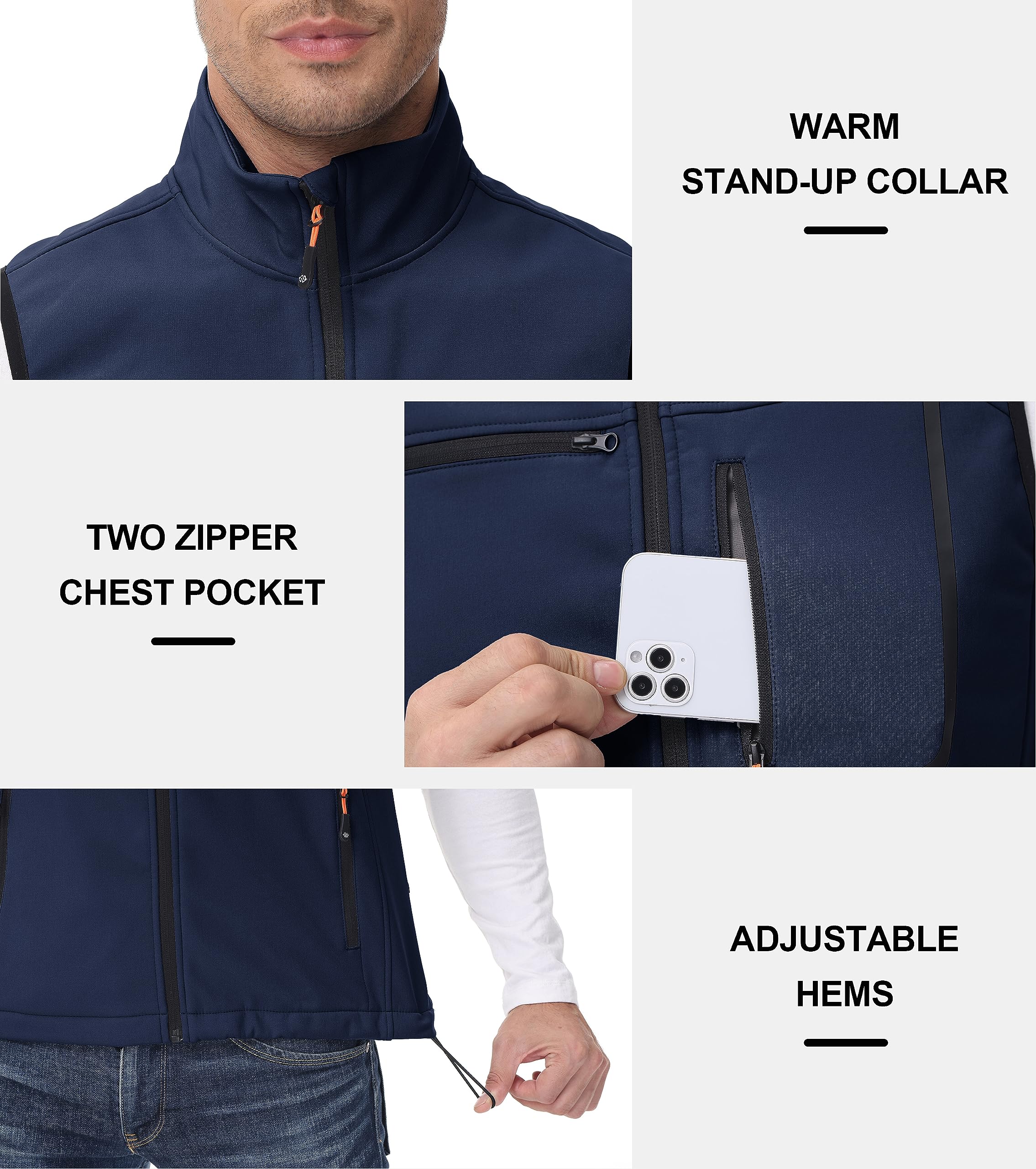 MoFiz Gilet d'extérieur pour homme, veste coupe-vent sans manches avec fermeture éclair intégrale, doublure en polaire, légère et coupe-vent pour la randonnée, le golf