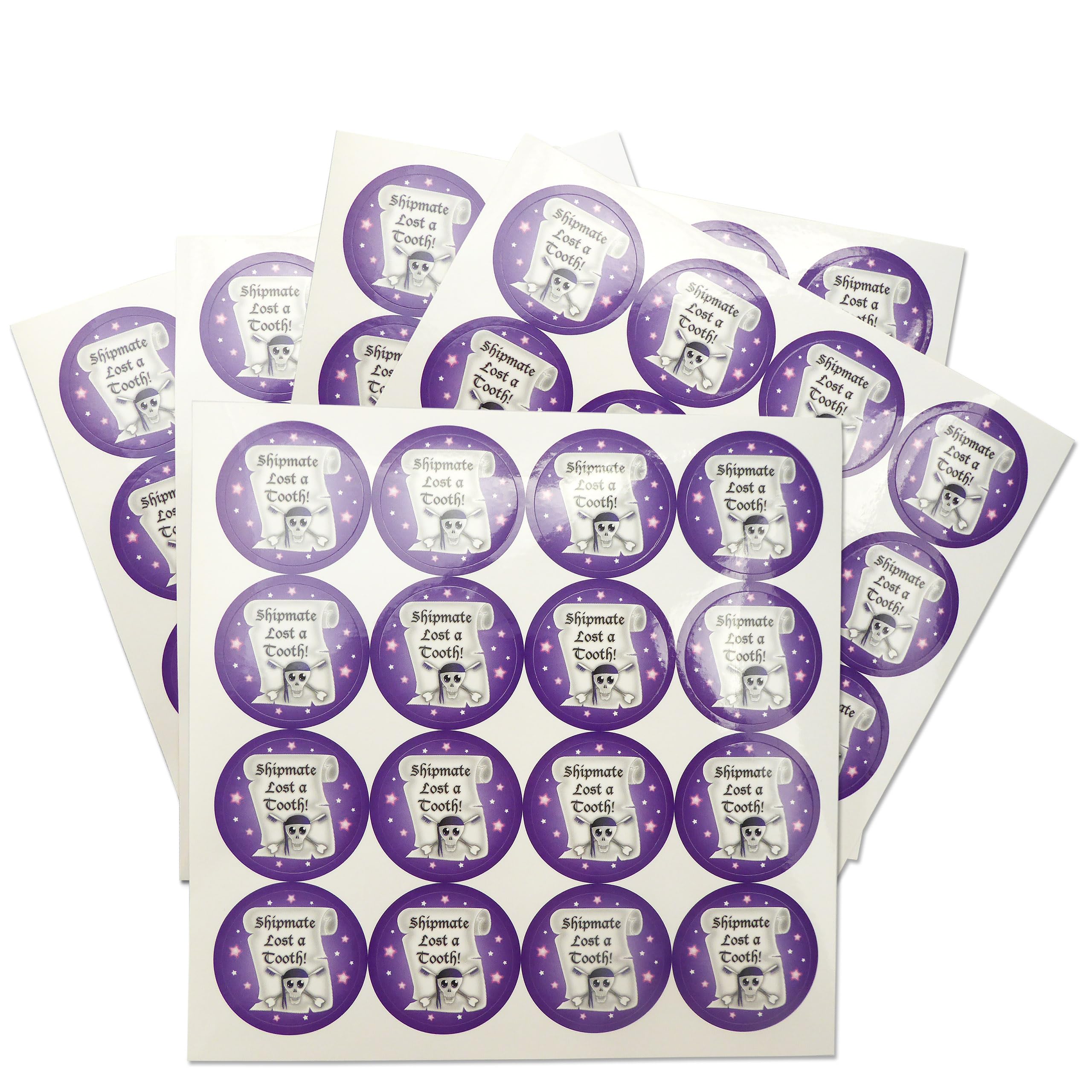 Children's Tooth Fairy Pirate Stickers (Set of 80) Reward for Girls or Boys who Lost a Tooth (Purple Pirate)