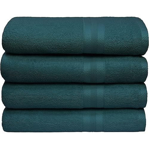 BOUTIQUO Premium Cotton 4 Pack Bath Towel Set - 100% Pure Cotton - 4 Bath Towels 27X54 - Ideal for Everyday Use - Ultra Soft & Highly Absorbent - Teal