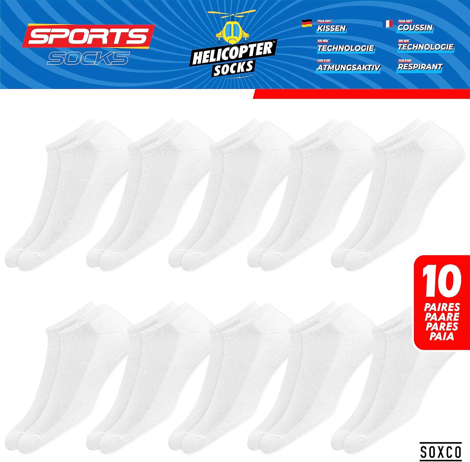 SOXCO Men's Ankle Socks 10-Pack No Show Breathable Socks for Men Women, Pack of 10 Pairs image 3