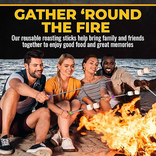 Miniatura 5 de CORQUE Palitos de tostado de malvavisco palos de olor extensibles brocheta de campamento para hogueras mango de madera metal de 32 pulgadas para