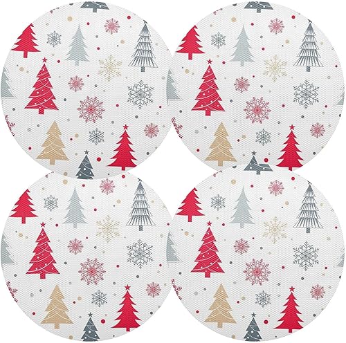 Miniatura 2 de Manteles individuales de mesa redonda de árboles de Navidad estilizados, resistentes al calor, antideslizantes, lavables, para cocina, talla 6