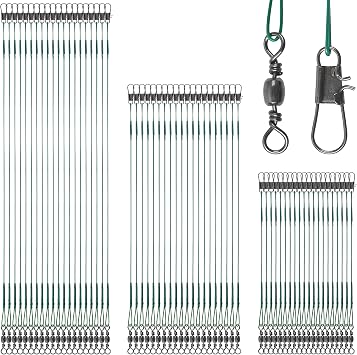 Fishing Leaders Saltwater,60pcs Stainless Steel Wire Leaders with Swivels Snap High Strength Fishing Line Leader for Connect Fishing Tackle Lure Bait Rig Hooks,6/8/10inch