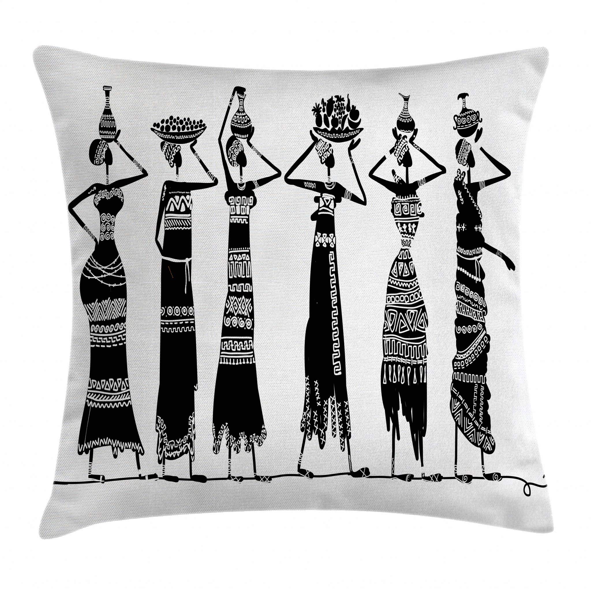 Ambesonne African Throw Pillow Cushion Cover Sketch Of Local Women