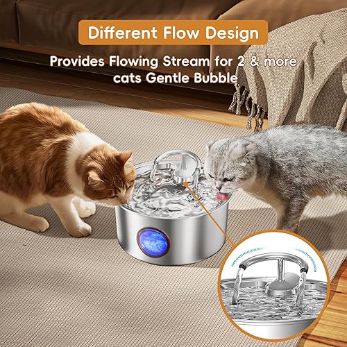 Miniatura 4 de Tomxcute Fuente de agua para gatos de acero inoxidable  Fuente de agua para gatos de 108 oz3.2 L para beber, fuente de bebida para gatos con ventana