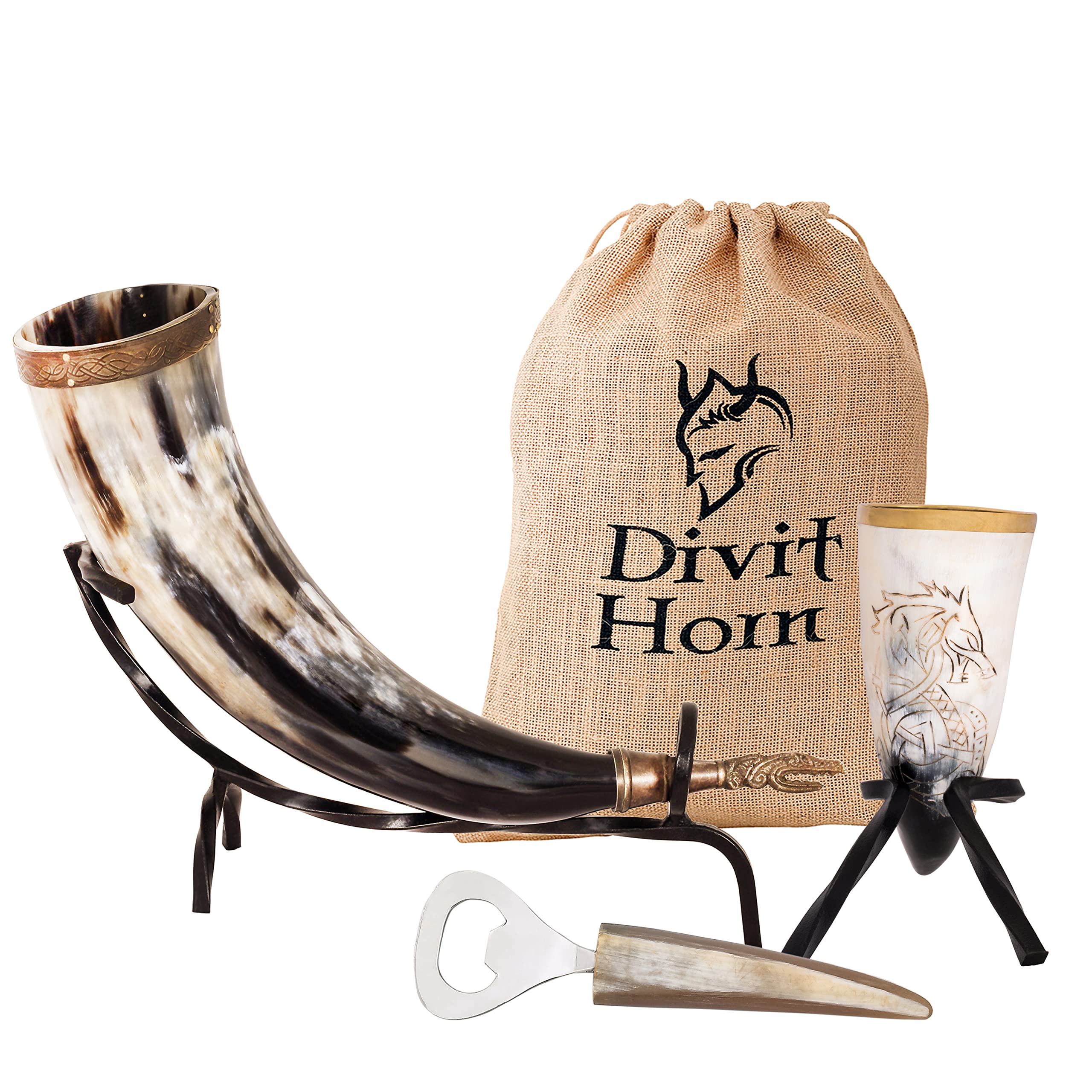 Divit Echte Viking Drinkhoornbeker | Authentieke middeleeuwse bierhoorn pul | 24 oz (700 ml) capaciteit hoorn kop/beker (Shot Glass (set of 6