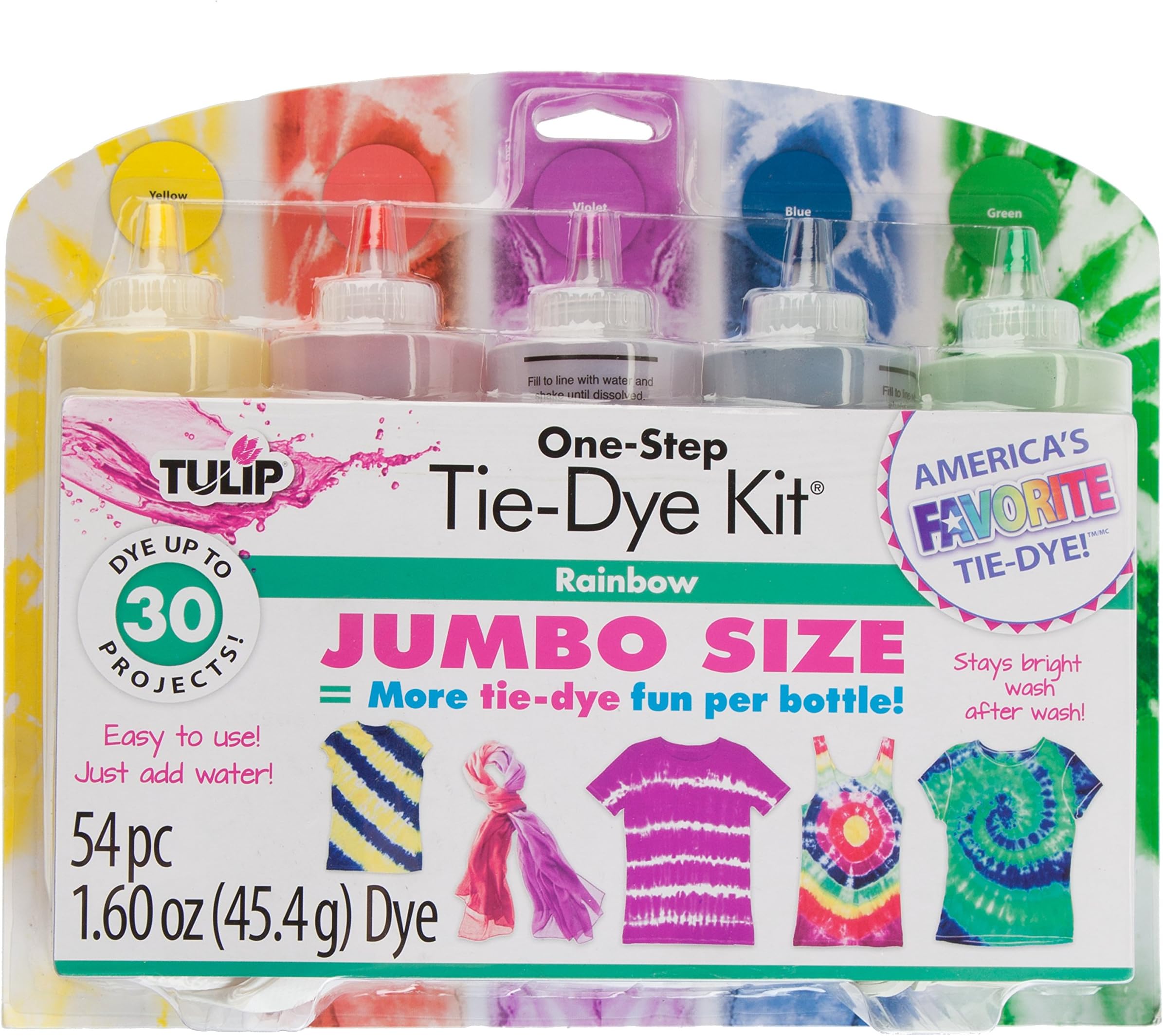 Tulip One-Step Tie-Dye Kit Rainbow Jumbo Size with Bonus Color, 1.70 oz