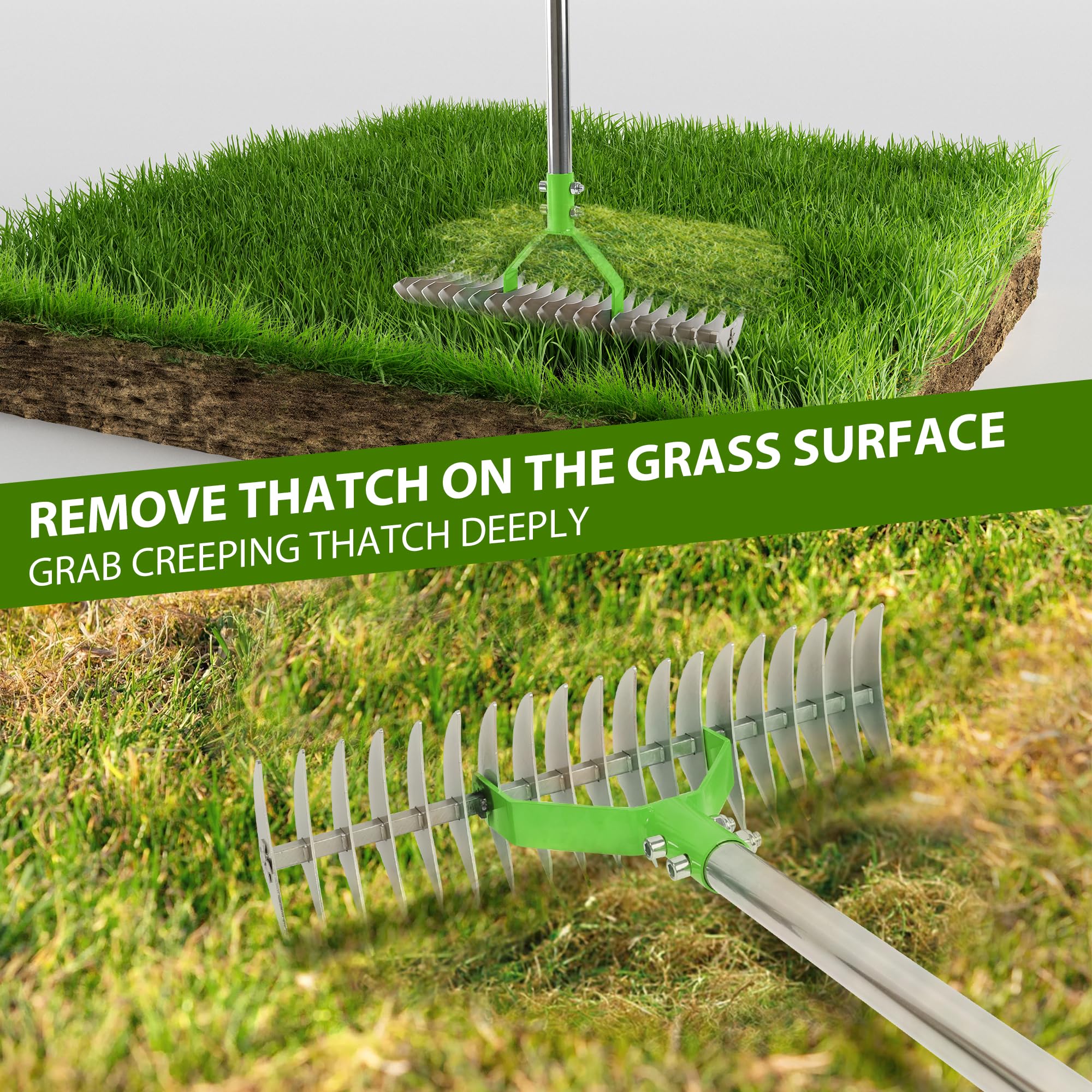 Snapklik.com : Thatch Rake, 15 Inch Wide Dethatcher Rake, Robust Lawn ...