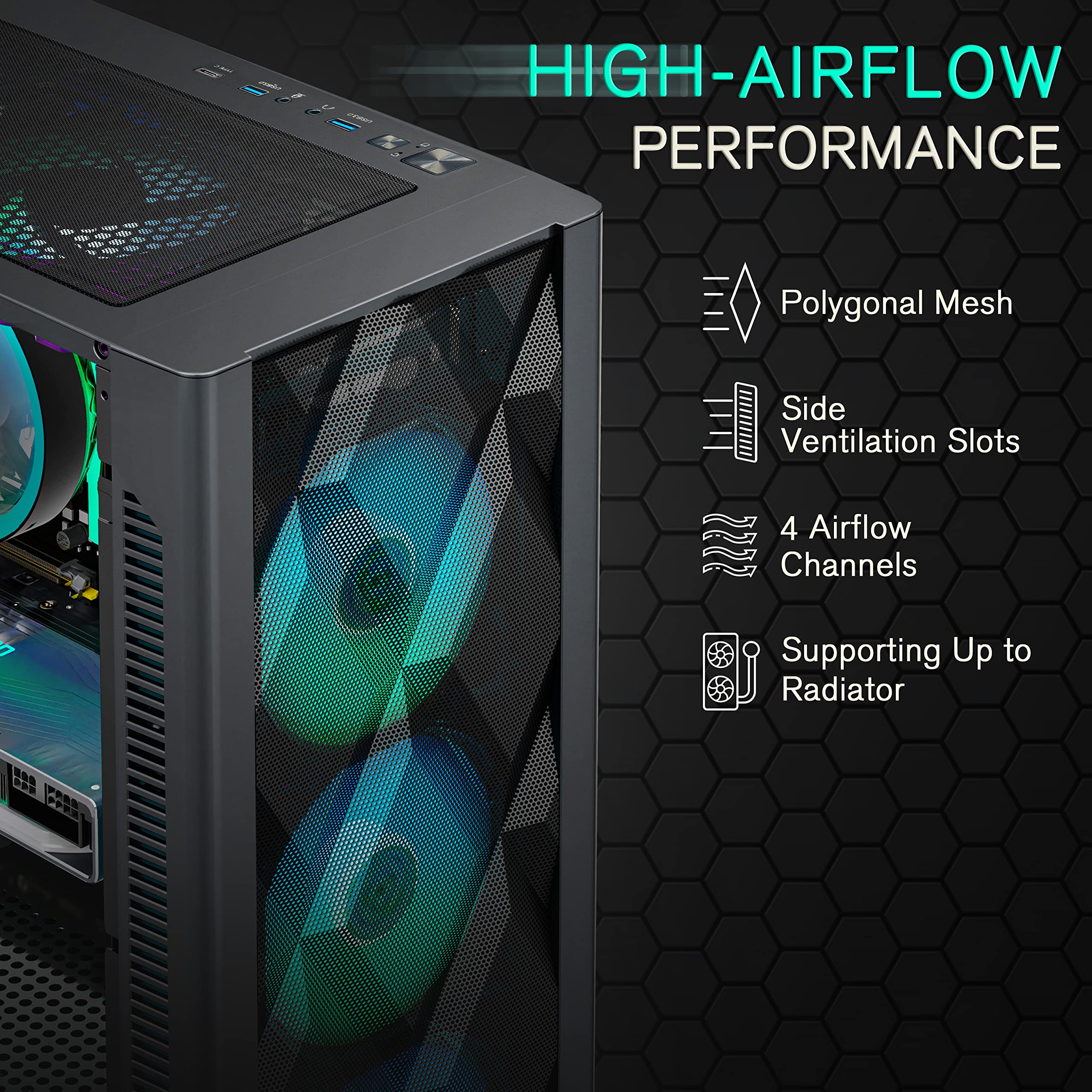 Buy MUSETEX ATX PC Case Mid-Tower with 6pcs 120mm ARGB Fans, Polygonal ...