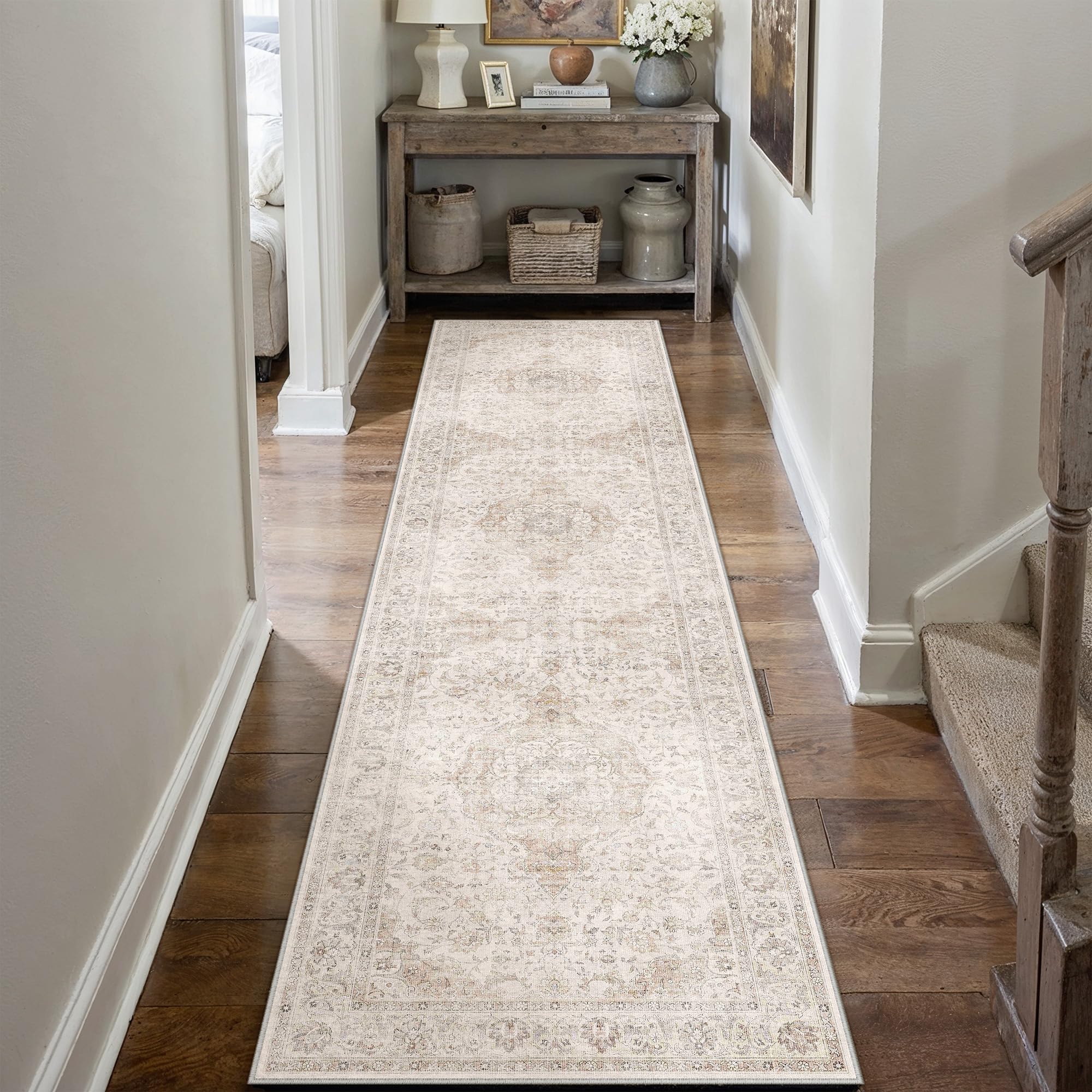 PureCozy Runner Rugs for Hallway 60x240cm Long Vintage Beige Area Rug Washable Non Slip Soft Lounge Bedroom Kitchen Bedroom Bedside Office Corridor Indoor Bobo Low Pile Carpet — image 1