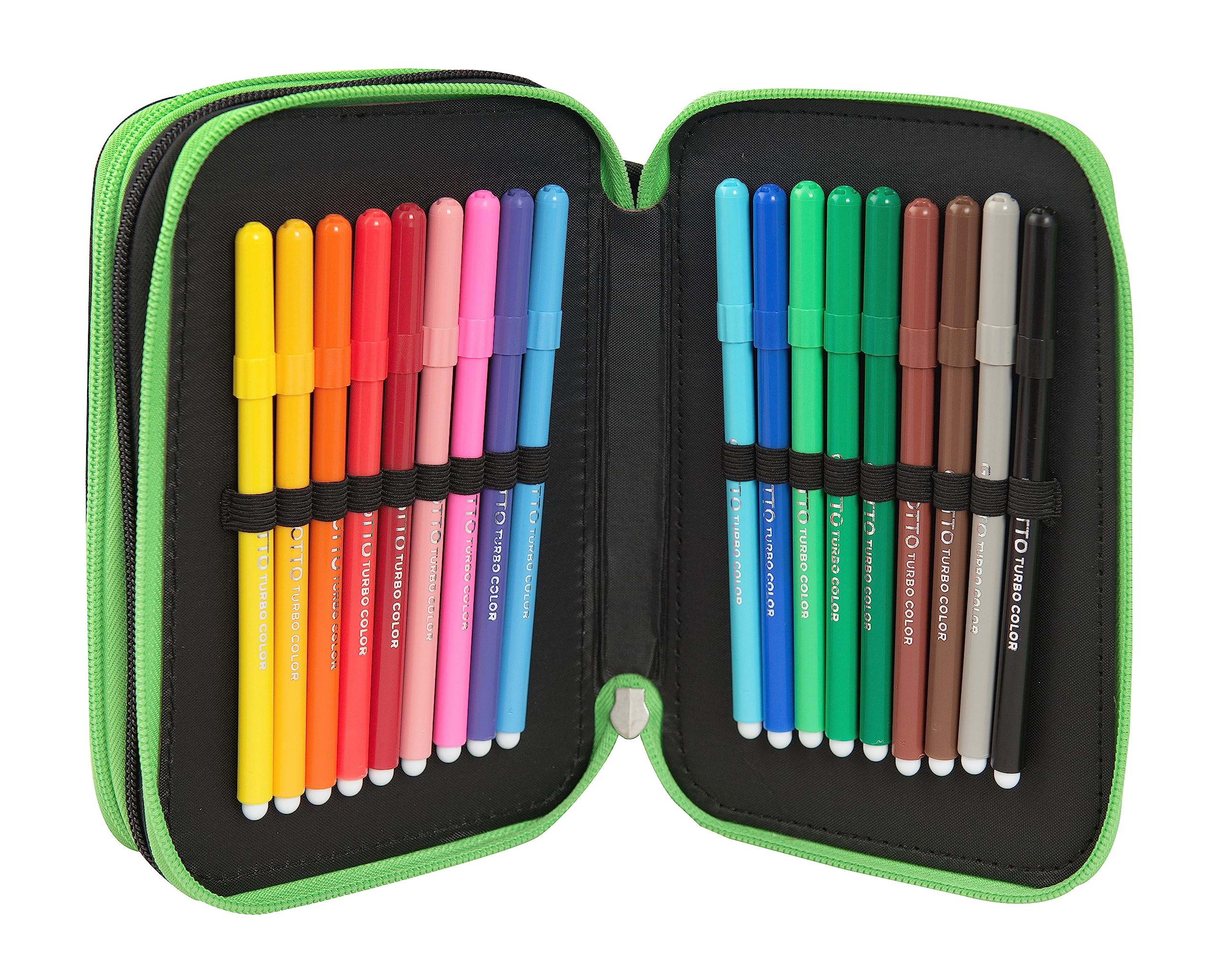 Franco Cosimo Panini Minecraft - Trousse à 3 Compartiments pour Fille et Enfant avec Papeterie Scolaire intégrée et Compartiments Porte-Stylo + Stylo effaçable – Grande Trousse Scolaire, Vert – 20 x