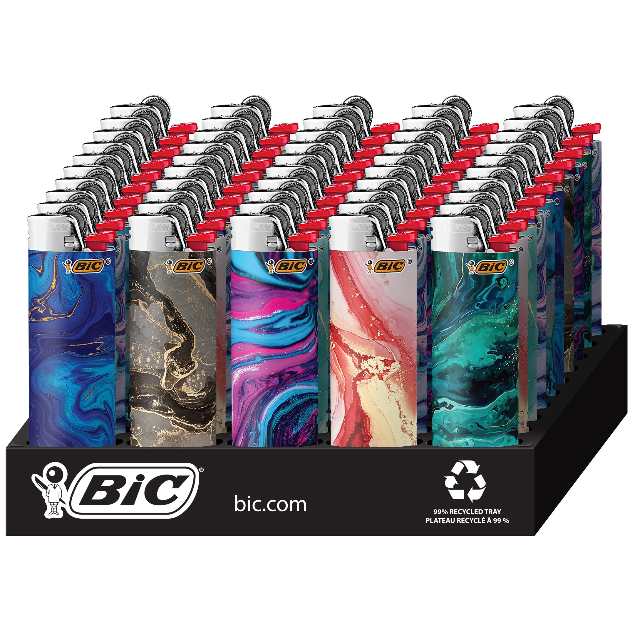 BIC Maxi Pocket Lighter Special Edition Marble Collection Assorted Unique Lighter Designs 50 Count Tray of Lighters