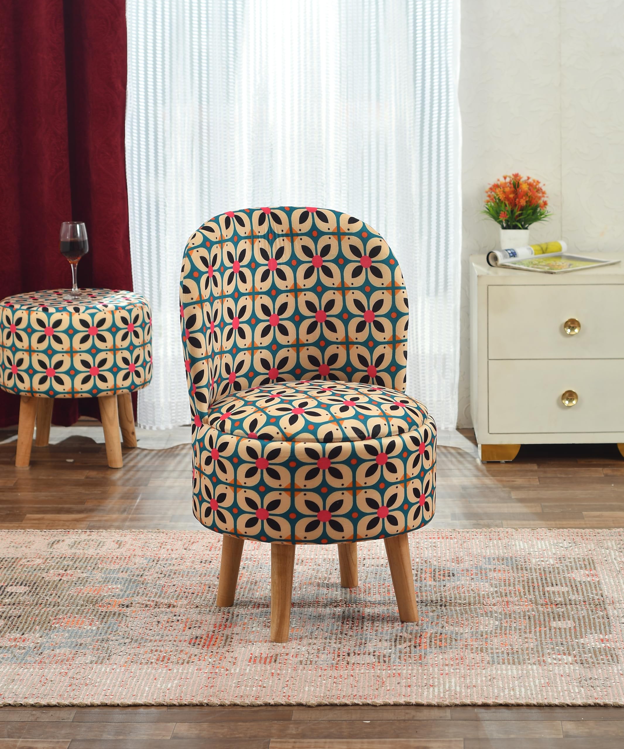 SR Ottoman Chair Pouffes Stool for Living Room Mudda Sitting Furniture Footrest Seat Pouffe Puffy Foam Stool Printed Pouffes for Sitting Foot Rest, (18x32 Inch, Boho Chic)-image-27