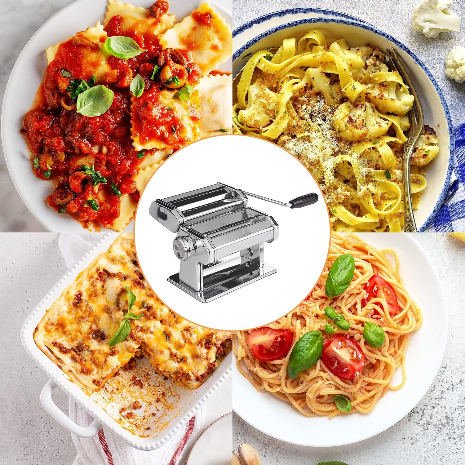 VonShef Pasta Maker, 3 in 1 Pasta Machine Stainless Steel, Pasta Roller with 3 Cut Press Blade Settings, Table Top Clamp and Pasta Measuring Tool for Homemade Spaghetti, Fettuccini