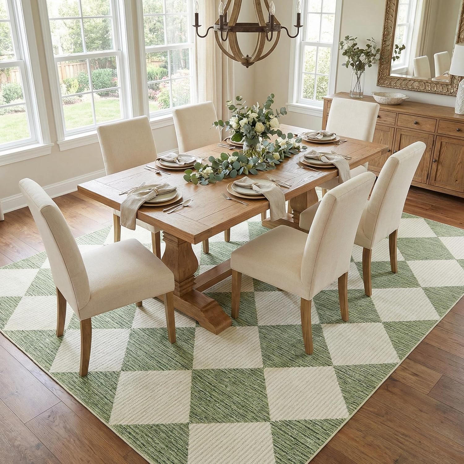 ** SIMILAR TOO** GarveeHome 5x7 Modern Checkered Area Rug, Sage Green Washable Rugs for Living Room Bedroom, Soft Low Pile Non Slip Diamond Floor Mat Plaid Print Throw Rug Indoor Carpet Dining Room Playroom Sage Green 5' x 7' (Rectangular)