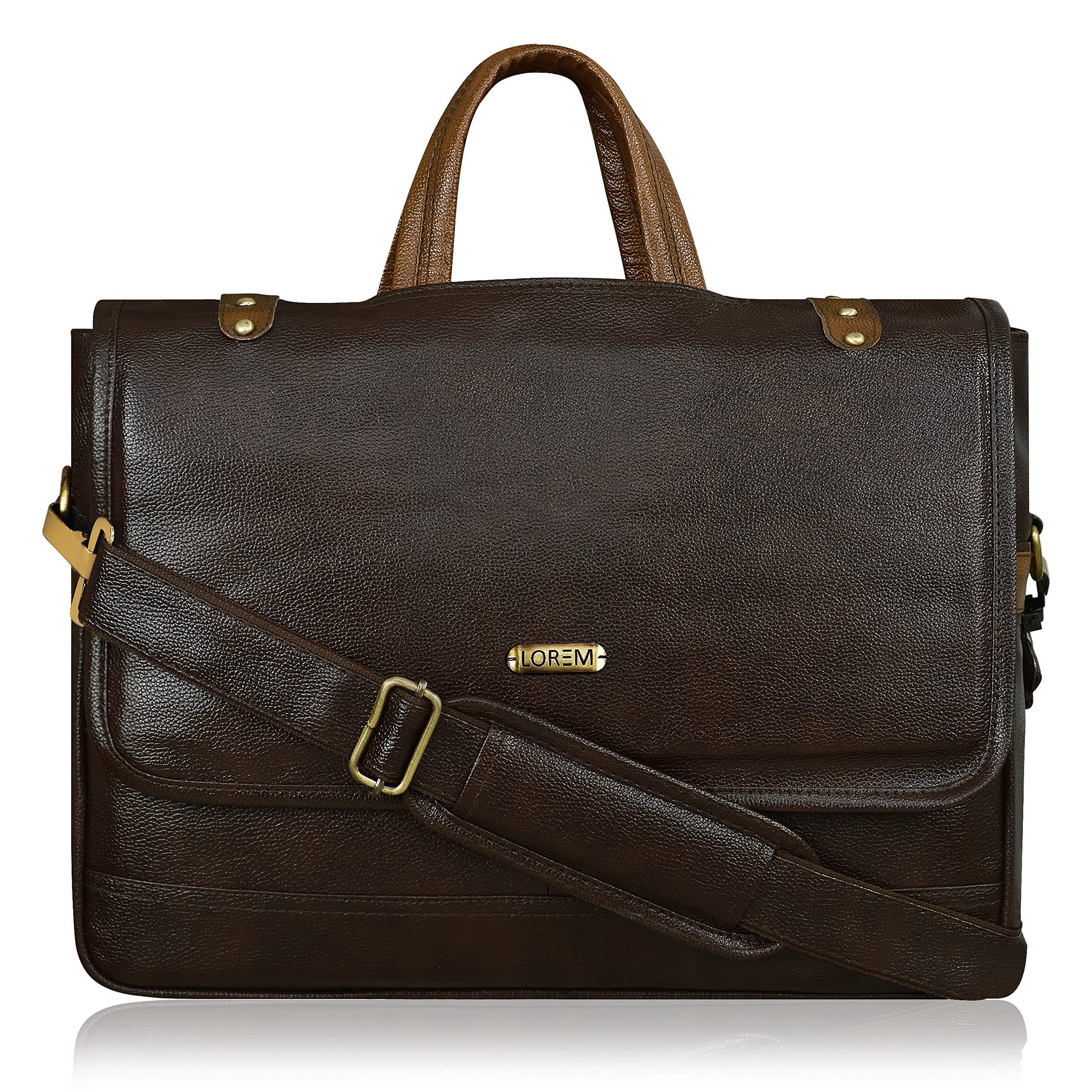 LOREM Chocolate & Tan Faux Leather 10L Laptop Messenger Bag for Men BG49-UFBG (B0B58JM4PN) Amazon Price History, Amazon Price Tracker