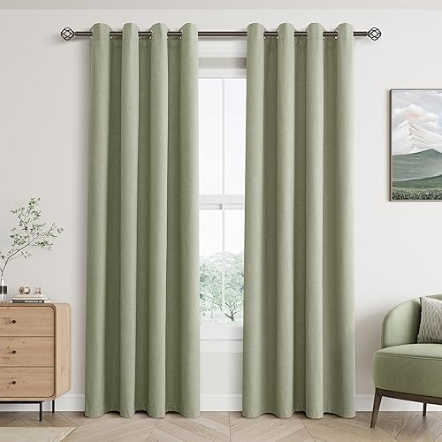 Miniatura 73 de Cream Linen Blackout Curtains 96 Length 2 Panels Set for Living Room Bedroom, 100% Black Out Thermal Insulated Linen Drapes, Room Darkening Grommet